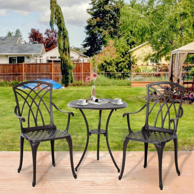 Outsunny 3 Pcs Coffee Table Chairs Outdoor Garden Furniture Set W/ Umbrella Hole