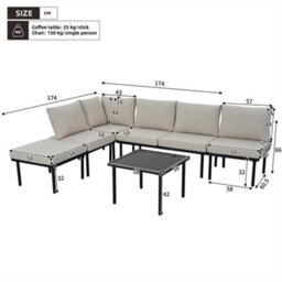 Abrihome Garden Lounge Set With Galvanized Iron Frame, Set Of 6, Smooth Glass Table Top, Including All Seat And Back Cushions, Beige - thumbnail 5