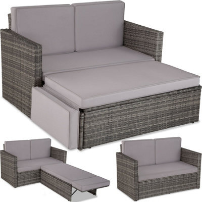 Tectake Garden Sofa Corfu - 2 Seater Sofa, Stool Sun Lounger, Thick Cushions  - Grey - image 1
