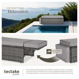 Tectake Garden Sofa Corfu - 2 Seater Sofa, Stool Sun Lounger, Thick Cushions  - Grey - thumbnail 4