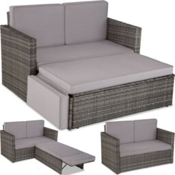 Tectake Garden Sofa Corfu - 2 Seater Sofa, Stool Sun Lounger, Thick Cushions  - Grey - thumbnail 1