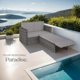 Tectake Garden Sofa Corfu - 2 Seater Sofa, Stool Sun Lounger, Thick Cushions  - Grey - thumbnail 8
