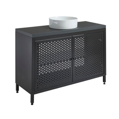 Homestylestore 1200mm Black Metal Floorstanding Bathroom Vanity Unit Black Grey Countertop And Round Basin - image 1