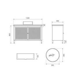 Homestylestore 1200mm Black Metal Floorstanding Bathroom Vanity Unit Black Grey Countertop And Round Basin - thumbnail 3