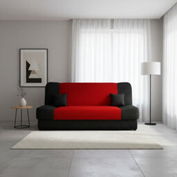 Jonas Living Room Sofa Bed With Click Clack Sleeping Surface Storage Container Wooden Frame Black And Red - thumbnail 1