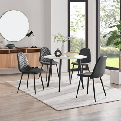 Furniturebox Uk Koko White Melamine Round Dining Table & 4 Black Corona Black Leg Chairs - image 1