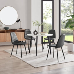 Furniturebox Uk Koko White Melamine Round Dining Table & 4 Black Corona Black Leg Chairs - thumbnail 1