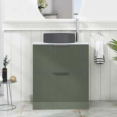 Royal Bathrooms Evora 700mm Sage Green Fluted Floor Standing Countertop Vanity Unit 2 Drawer With Art Round Basin - image 1
