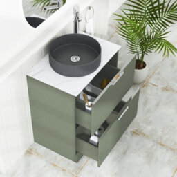 Royal Bathrooms Evora 700mm Sage Green Fluted Floor Standing Countertop Vanity Unit 2 Drawer With Art Round Basin - thumbnail 3