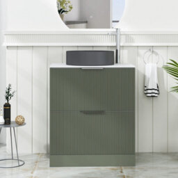 Royal Bathrooms Evora 700mm Sage Green Fluted Floor Standing Countertop Vanity Unit 2 Drawer With Art Round Basin - thumbnail 1