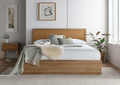 Rattan And Oak Ottoman Bed Frame - Double - image 1