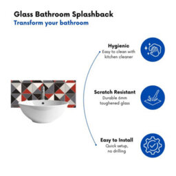 Warren Reed Designer Grey Red Triangle Geometric Glass Bathroom Splashback - thumbnail 3