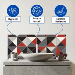 Warren Reed Designer Grey Red Triangle Geometric Glass Bathroom Splashback - thumbnail 2
