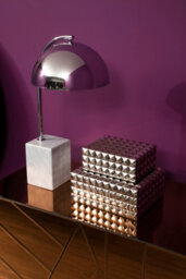Orsina Table Lamp With Chrome Dome Shade, Modern Chrome Stem Accent Light, Grey Marble Square Base Table Lamp - thumbnail 4