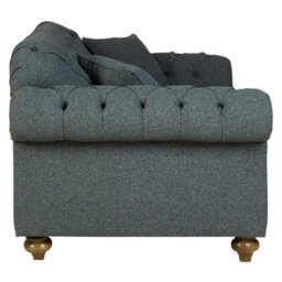 Xample Bordeaux Button Back Blue Fabric 3-Seater Sofa - Tufted Scroll Arms, Foam Cushions, Solid Wood Legs, Accent Pillows Included - thumbnail 4