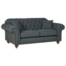 Xample Bordeaux Button Back Blue Fabric 3-Seater Sofa - Tufted Scroll Arms, Foam Cushions, Solid Wood Legs, Accent Pillows Included - thumbnail 3
