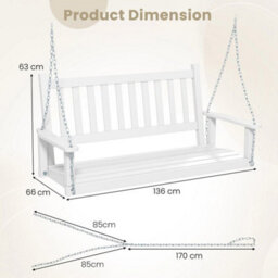 136 Cm Wooden Porch Swing Garden 2 Person Hanging Porch Swing Bench - thumbnail 2