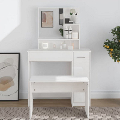 Walplus Dressing Table With Mirror High Gloss White 86.5X35X136 Cm - image 1