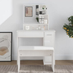 Walplus Dressing Table With Mirror High Gloss White 86.5X35X136 Cm - thumbnail 1