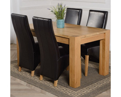 That's Furniture Kuba 150 X 85 Cm Chunky Medium Oak Dining Table And 4 Chairs Dining Set With Lola Black Leather Chairs - image 1