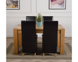 That's Furniture Kuba 150 X 85 Cm Chunky Medium Oak Dining Table And 4 Chairs Dining Set With Lola Black Leather Chairs - thumbnail 2