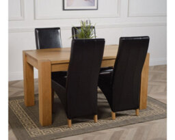 That's Furniture Kuba 150 X 85 Cm Chunky Medium Oak Dining Table And 4 Chairs Dining Set With Lola Black Leather Chairs - thumbnail 3