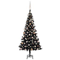 Berkfield Artificial Christmas Tree With Leds&ball Set Black 150 Cm Pvc - thumbnail 1