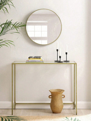 Vasagle Console Table, Side Table, Tempered Glass Tabletop, Modern Sofa Table, Adjustable Feet, Gold - image 1