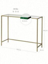 Vasagle Console Table, Side Table, Tempered Glass Tabletop, Modern Sofa Table, Adjustable Feet, Gold - thumbnail 8