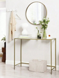 Vasagle Console Table, Side Table, Tempered Glass Tabletop, Modern Sofa Table, Adjustable Feet, Gold - thumbnail 5
