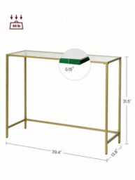 Vasagle Console Table, Side Table, Tempered Glass Tabletop, Modern Sofa Table, Adjustable Feet, Gold - thumbnail 7