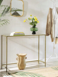 Vasagle Console Table, Side Table, Tempered Glass Tabletop, Modern Sofa Table, Adjustable Feet, Gold - thumbnail 4