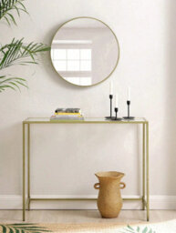 Vasagle Console Table, Side Table, Tempered Glass Tabletop, Modern Sofa Table, Adjustable Feet, Gold