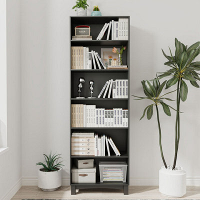 Urbn-Living Urbnliving 180Cm Height Black 6 Tier Wooden Bookcase Shelf Storage Display Shelving Unit - image 1