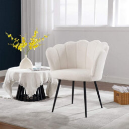 Home Source Compact Scallop Black Legs White Occasional Accent Chair - thumbnail 1