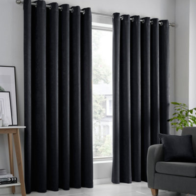 Fusion Strata Black Triple-Woven Dimout Eyelet Curtains - image 1