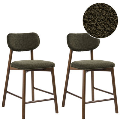 Beliani Set Of 2 Bar Chairs Mills Boucle Brown/ Green - image 1