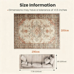 Bedlooms Timeless Cashmere Rug 200X290Cm, Vintage Floral Medallion, Anti-Slip, Stain Resistant, For Living Room & Bedroom - thumbnail 7