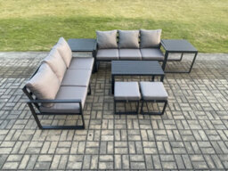 Fimous Aluminium Patio Outdoor Garden Furniture Lounge Sofa Set With Oblong Coffee Table Small Footstools Dark Grey - thumbnail 2