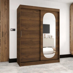 Arte Royal 150Cm Sliding Door Wardrobe Oak Walnut With Dressing Mirror Panel - thumbnail 1