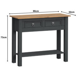 Mercers Furniture Corona Charcoal 2 Drawer Console Table 1 Shelf Hallway Side Unit Solid Pine With Mexican Styling - thumbnail 4