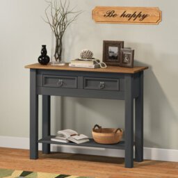 Mercers Furniture Corona Charcoal 2 Drawer Console Table 1 Shelf Hallway Stand Side Unit Solid Wood Mexican Pine Wooden Dark Grey