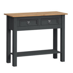 Mercers Furniture Corona Charcoal 2 Drawer Console Table 1 Shelf Hallway Side Unit Solid Pine With Mexican Styling - thumbnail 2