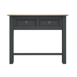 Mercers Furniture Corona Charcoal 2 Drawer Console Table 1 Shelf Hallway Side Unit Solid Pine With Mexican Styling - thumbnail 3