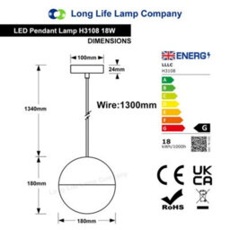 Long Life Lamps Company Led Ceiling Chrome Glass Globe Pendant Light Cct Natural Cool Warm White H3108 - thumbnail 2