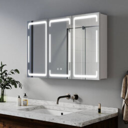 Bathroom Mirror Cabinet 3 Led Lights Demister Shaver Socket Cupboard 900X600mm - thumbnail 1