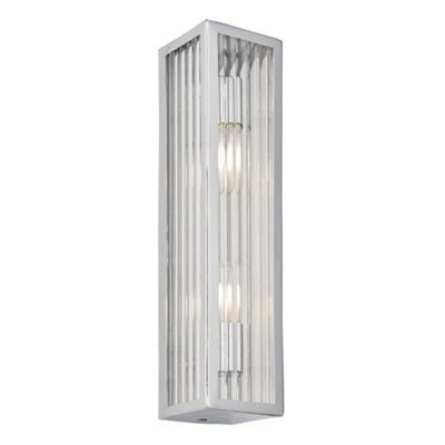 Luminosa Lighting Luminosa Newham Outdoor Contemporary 2 Light Wall Lamp Chrome, Clear Ribbed Glass - image 1