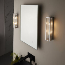 Luminosa Lighting Luminosa Newham Outdoor Contemporary 2 Light Wall Lamp Chrome, Clear Ribbed Glass - thumbnail 4