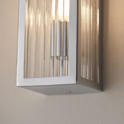 Luminosa Lighting Luminosa Newham Outdoor Contemporary 2 Light Wall Lamp Chrome, Clear Ribbed Glass - thumbnail 5