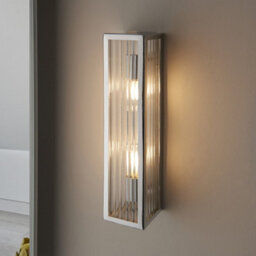 Luminosa Lighting Luminosa Newham Outdoor Contemporary 2 Light Wall Lamp Chrome, Clear Ribbed Glass - thumbnail 2